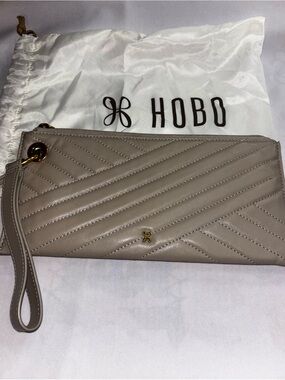 HOBO Quilted Taupe Leather Wristlet Clutch